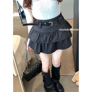 春季新款绝美巨好看的高腰显瘦双层荷叶边a字半身裙防走光蓬蓬裙