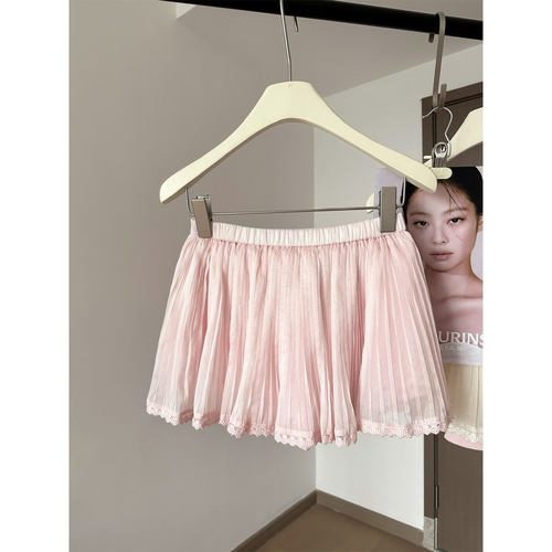纯欲网纱压褶百褶半身裙女夏季