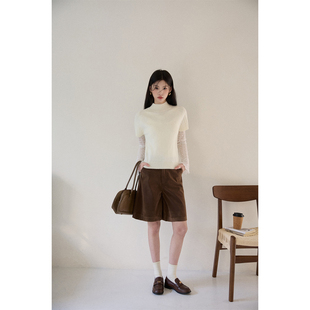 韩系半高领插肩短袖白色毛衣女2026早春慵懒高级感叠穿针织衫上衣