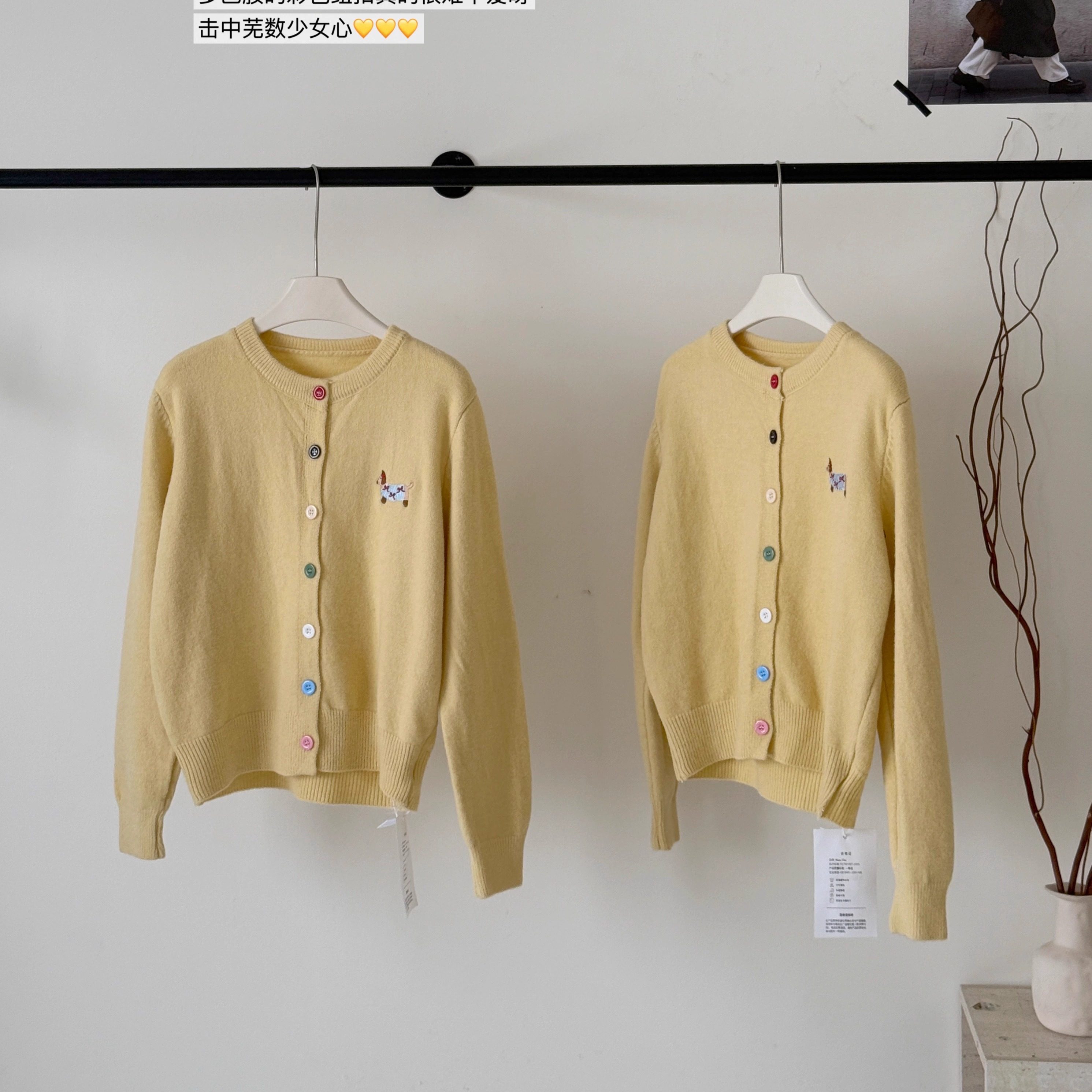 韩系黄色刺绣毛衣外套女打底衫