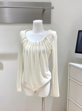 纯欲褶皱简约舒适长袖t恤女秋冬绝美巨好看的打底衫chic单穿上衣