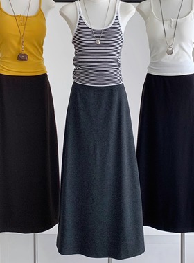 纸片裙黑色休闲a字半身裙女巨好看的早秋冬高腰灰色长裙2025新款