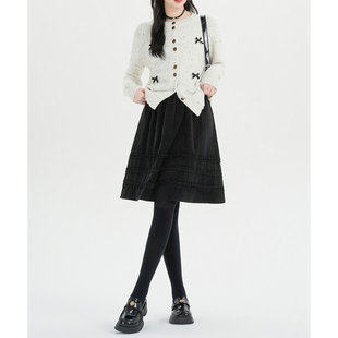 灯芯绒木耳边减龄毛呢半身裙女超好看冬装 高腰显瘦中裙百搭a字裙