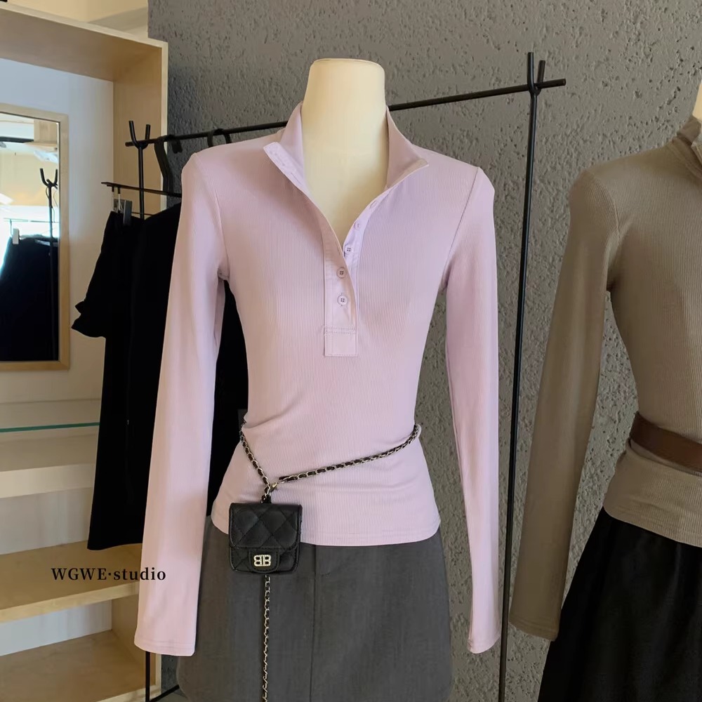 气质女士上衣针织长袖T恤打底衫