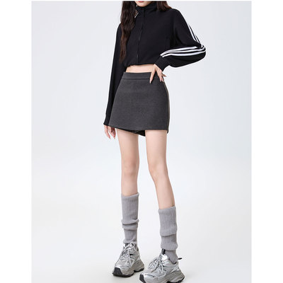 【赠运费险】灰色毛呢半身裙裤