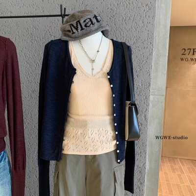 韩系长袖针织开衫女小个子慵懒