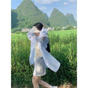 薄款防晒衬衫外套女款2026年新款春装宽松条纹衬衣长袖高级感上衣