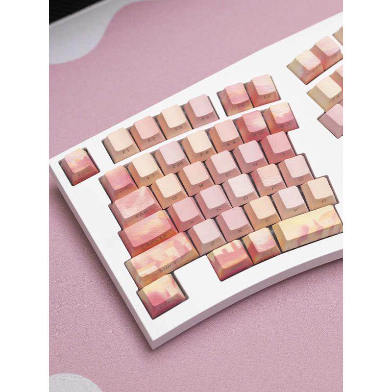 PIIFOX粉色物语油画主题透明透光PBT侧刻键帽热升华130键OEM键帽 - 实物图