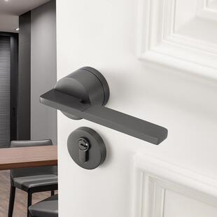 黑色室内卧室房门锁房间家用实木门把手锁具分体磁吸通用型静音锁