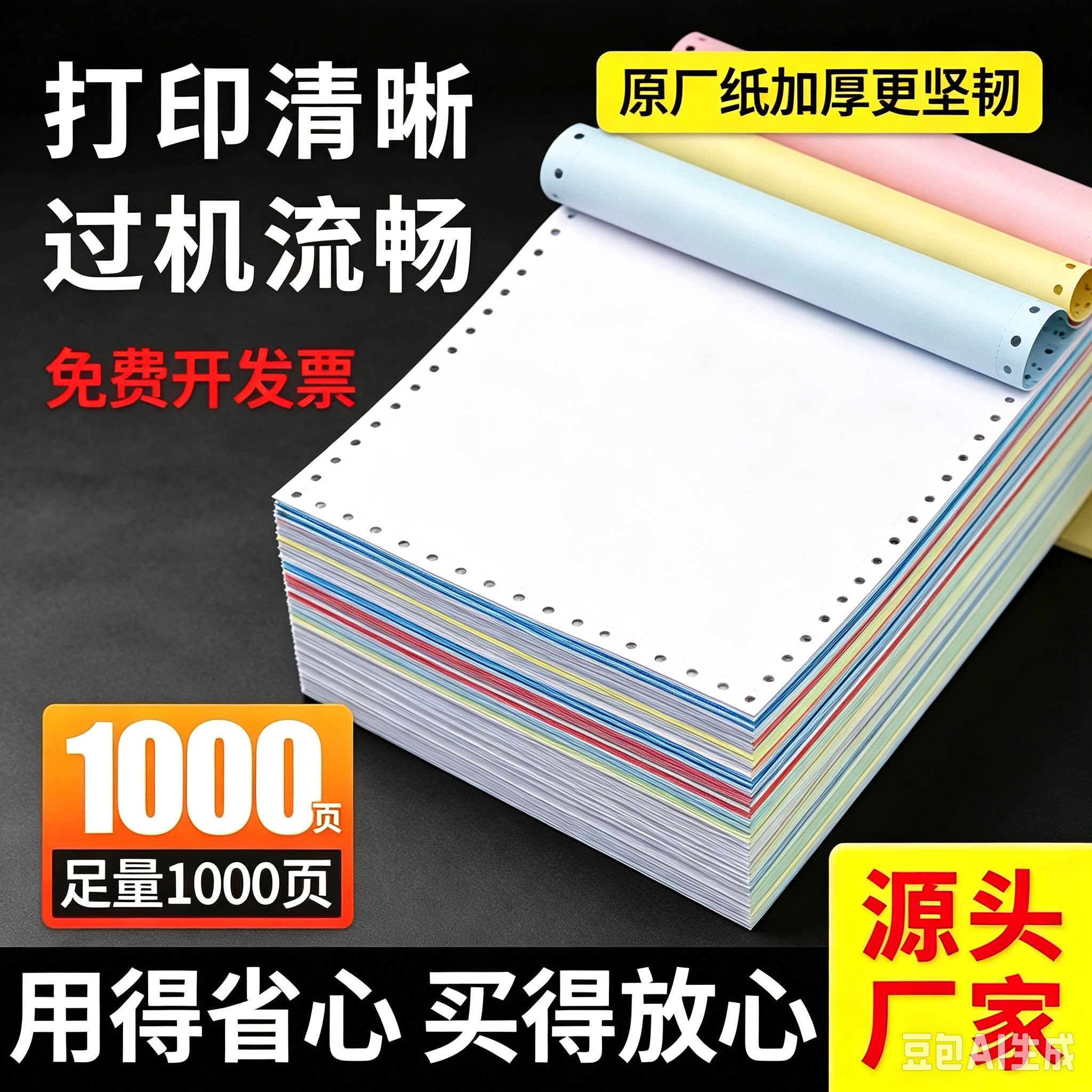 厂家直销彩色多联1000页装加厚办公用纸出入库单票据打印纸