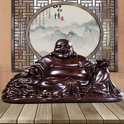 黑檀木雕弥勒佛像摆件开业送礼家居客厅装饰品实木大肚笑佛工艺品