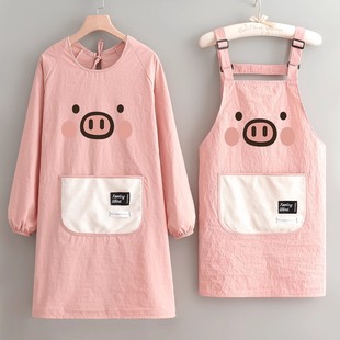 时尚 情侣围裙防泼水速干耐磨印字定制 家用做饭女罩衣可爱卡通长袖