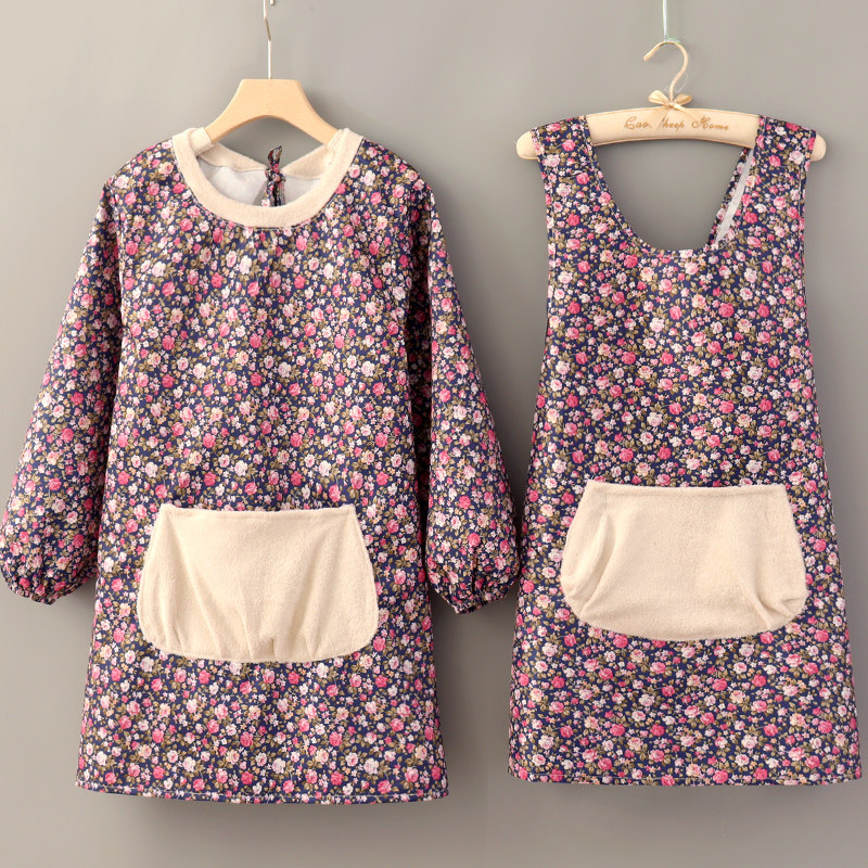 韩版新款长袖防水防油围裙套装家用厨房做饭女罩衣餐饮专用工作服