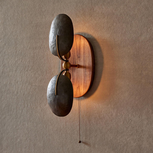 美式复古卧室床头壁灯拉绳设计中古侘寂风过道客厅背景墙民宿灯具