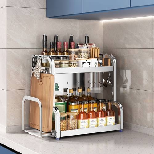 304不锈钢厨房调料品置物架多功能筷子刀架台面盐调味罐收纳架子