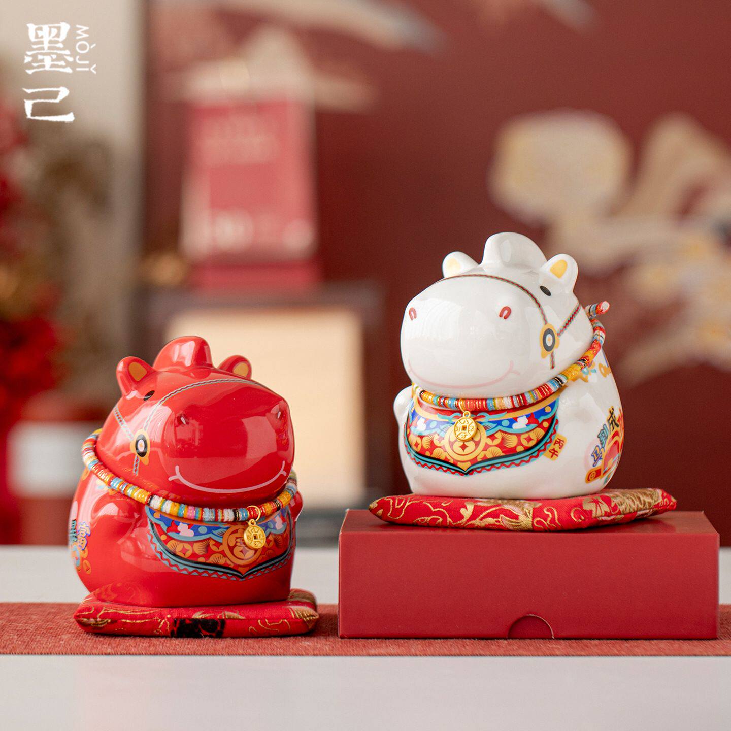 墨己2026新年礼物陶瓷暴富马摆件家居饰品存钱罐乔迁新家摆件大号