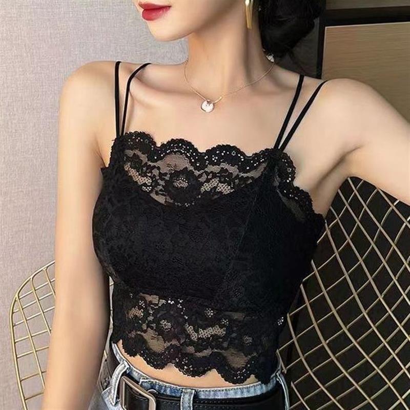 夏季新款蕾丝吊带防走光美背内搭背心带胸垫聚拢无钢圈裹胸薄内衣