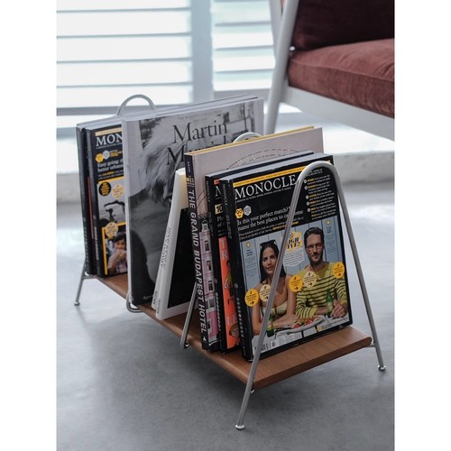 北欧实木书报架铁艺书架落地桌面小置物架收纳简约杂志架报刊架