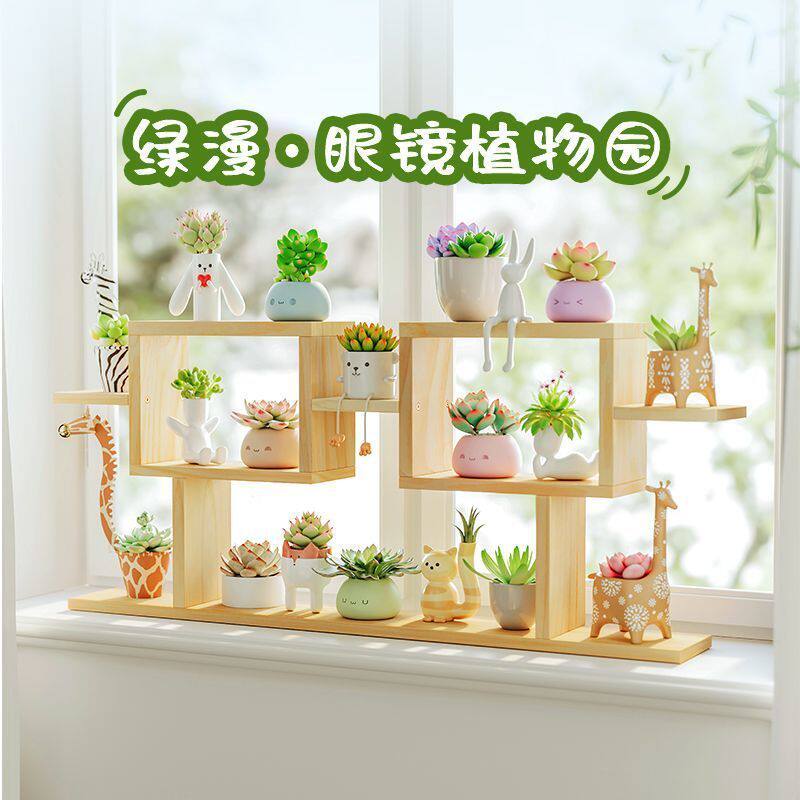 桌面多层小花架多肉实木飘窗阳台客厅办公室花盆架子置物装饰绿植