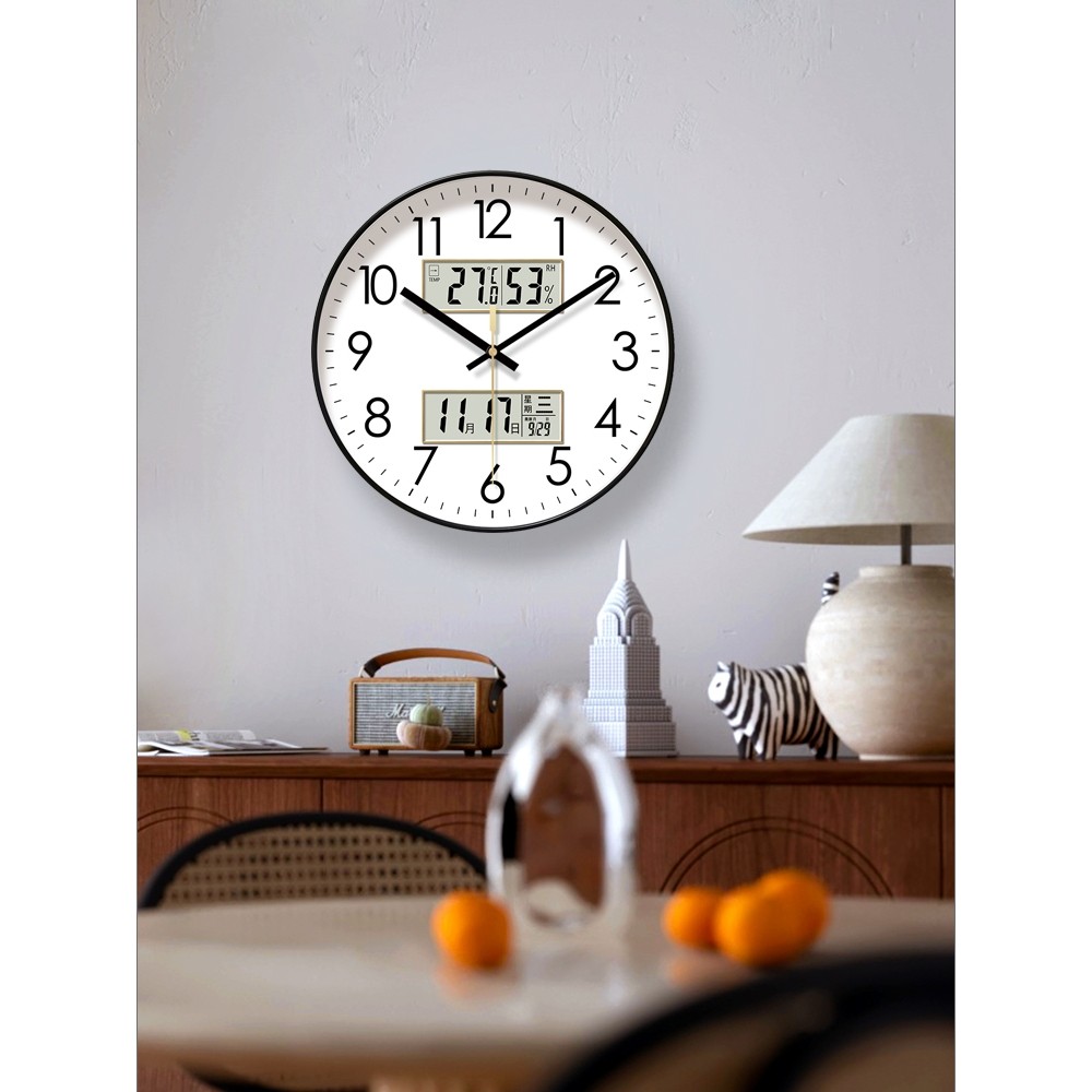 静音6026表挂墙液晶日历家钟表挂钟客厅用石英钟时钟双历电子时钟