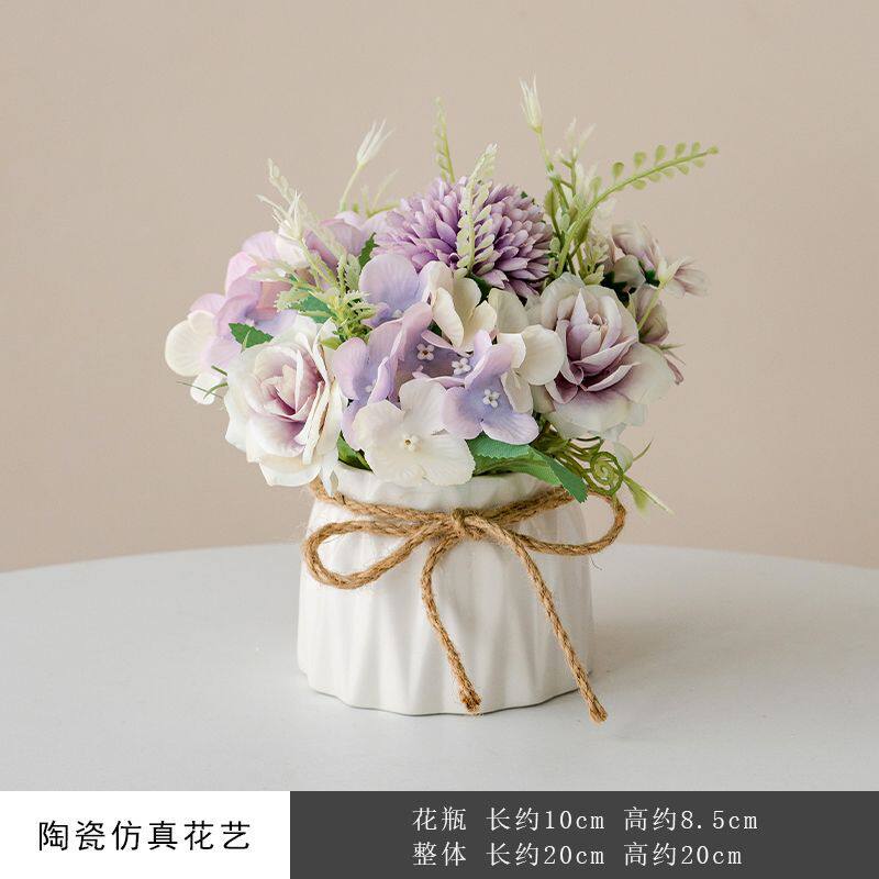 高级仿真花客厅摆设玫瑰花餐桌冰箱花艺装饰盆栽摆件假花ins风
