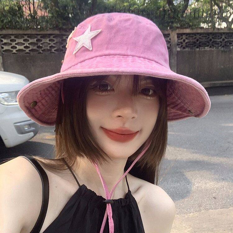 粉色渔夫帽女夏季辣妹复古户外登山帽遮阳防晒露营登山西部牛仔帽