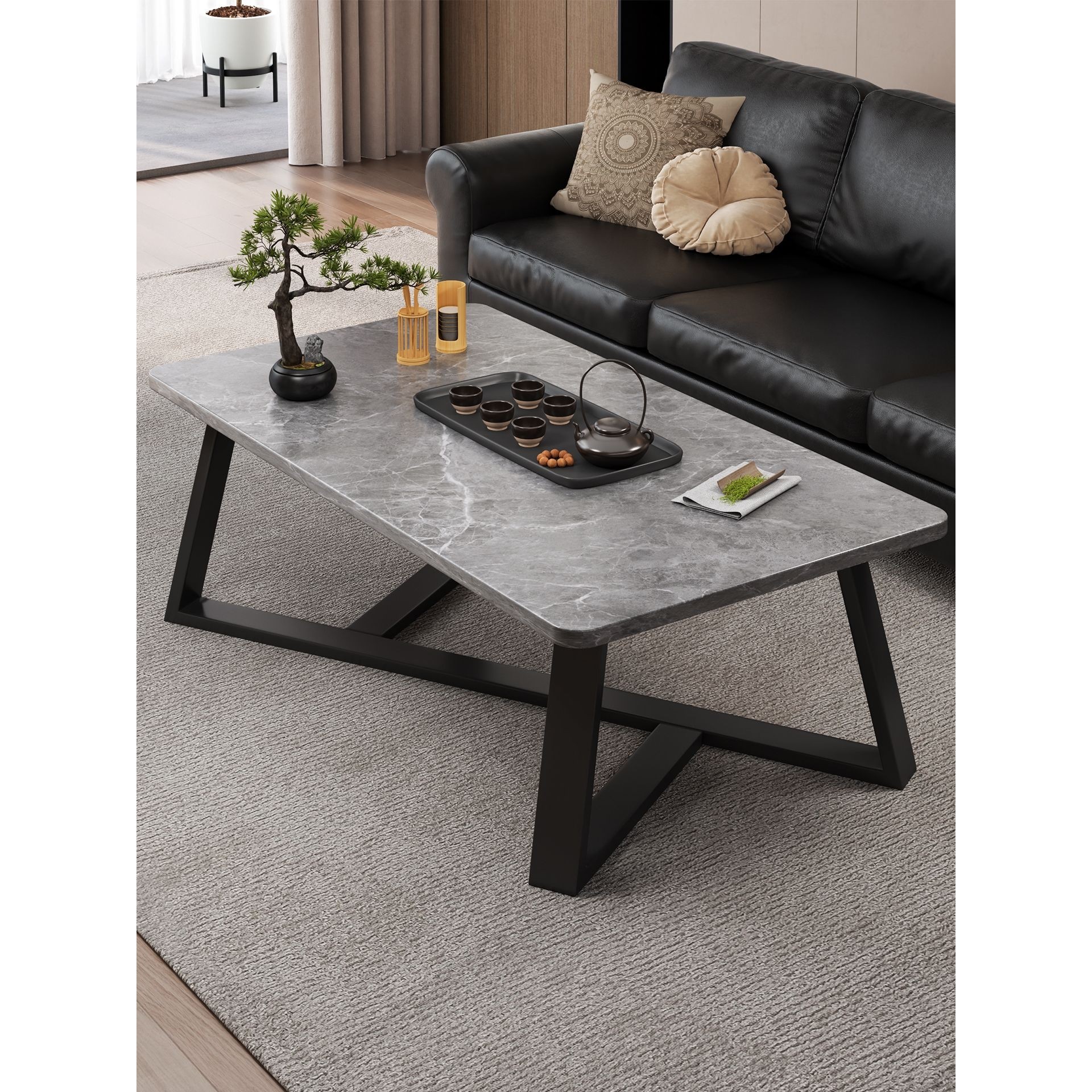 轻奢简易茶几简约现代办公室沙发茶几桌客厅家用小户型岩板色茶几