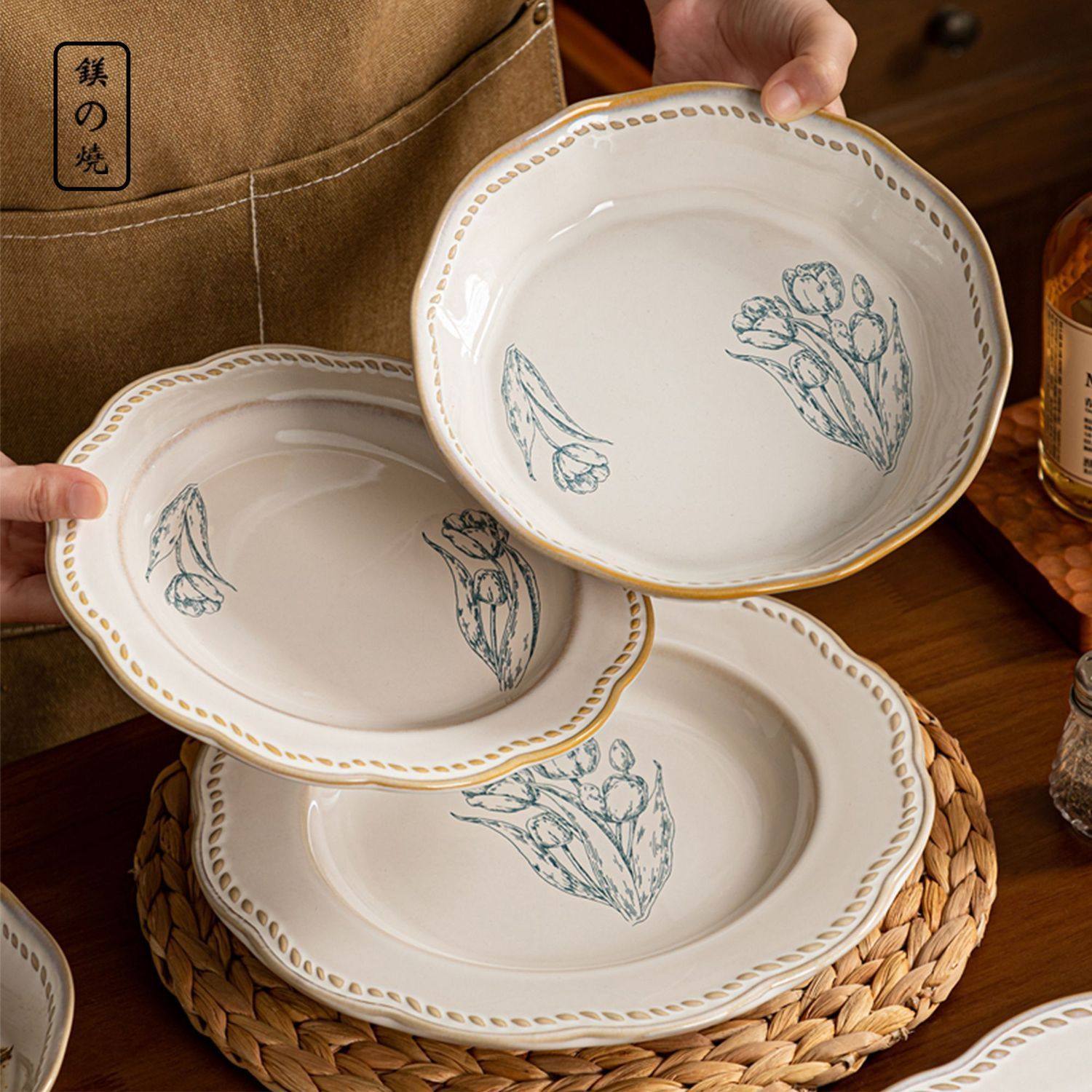 日式盘子家用饭碗菜盘陶瓷新款餐具釉下彩套装高颜值碟子深盘,餐饮具,盘,淘宝优惠券,粉丝福利购,淘宝优惠卷