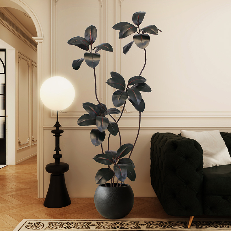 黑金刚大型仿真绿植橡皮树室内客厅盆栽高端轻奢仿生假树植物摆件