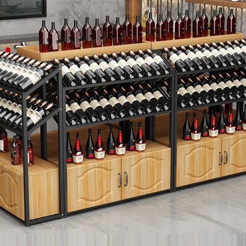 超市红酒柜中岛酒架酒庄葡萄酒白酒展示架落地红酒架组合放酒货架