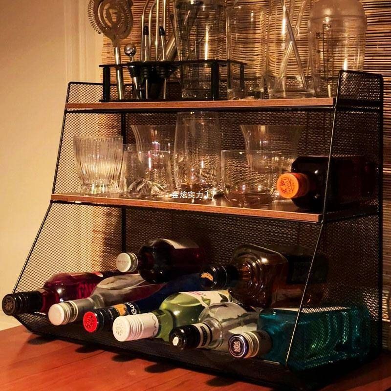 家用调酒小型双层简约展示架餐厅酒柜酒柜桌上家庭宿舍酒架置物架