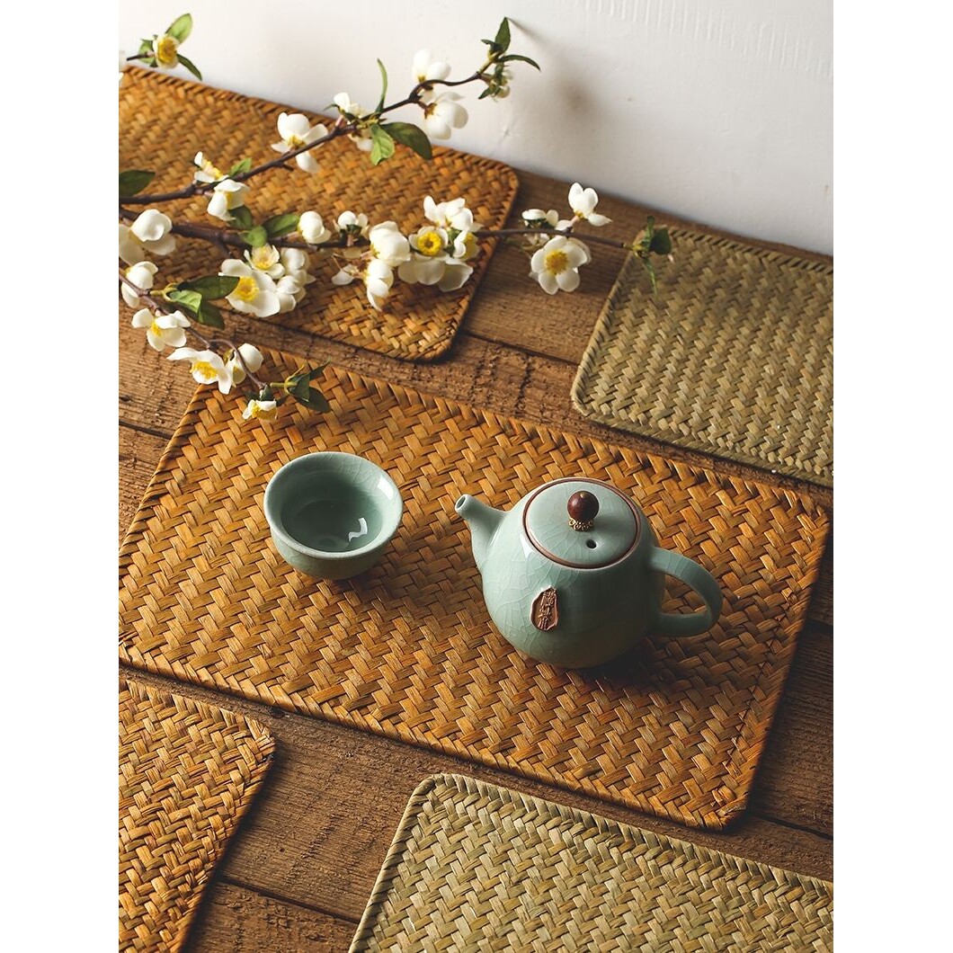 海草手工编织防烫餐垫复古茶几垫中式简约草编碗盘茶杯垫隔热垫子