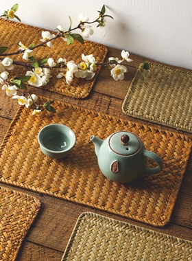 海草手工编织防烫餐垫复古茶几垫中式简约草编碗盘茶杯垫隔热垫子