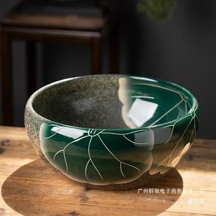 厂家直销景德镇鱼缸陶瓷金鱼缸乌龟睡莲客厅摆件水缸造景荷花庭院