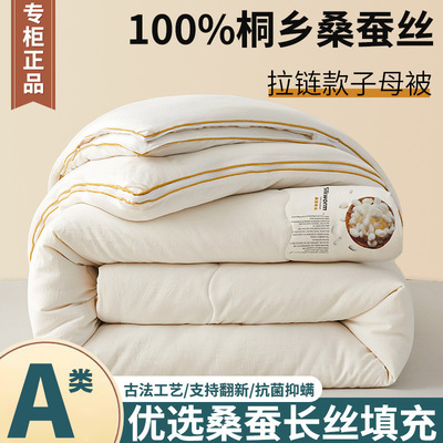 桐乡蚕丝棉被桑丝子母被二合一拉链款春秋棉被芯冬被四季通用