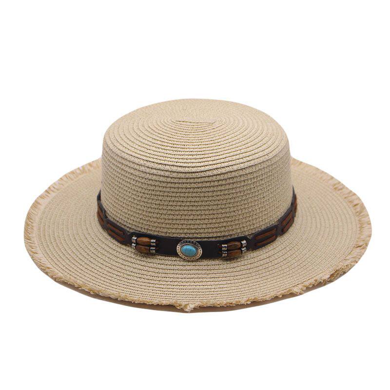 男女士春夏款毛边平顶小礼帽户外出游旅行遮阳防晒草帽韩版太阳帽