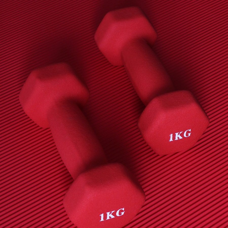 彩色女士小哑铃一对跳操塑臂身1/2kg3/5健身运动儿童深蹲甩摆家用