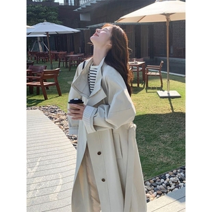 韩系高级感超好看今年流行大衣 新款 米白色长款 风衣外套女2025秋季