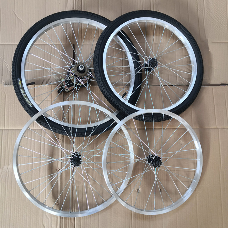 自行车轮胎轮毂轮圈铝合金20/22/24/26寸138前后轮组胎总成单速配