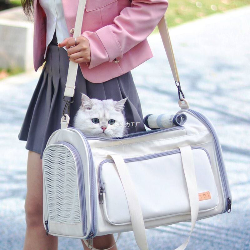 夏天外带猫咪单肩斜挎猫包外出便携帆布宠物包手提大容量狗包透气