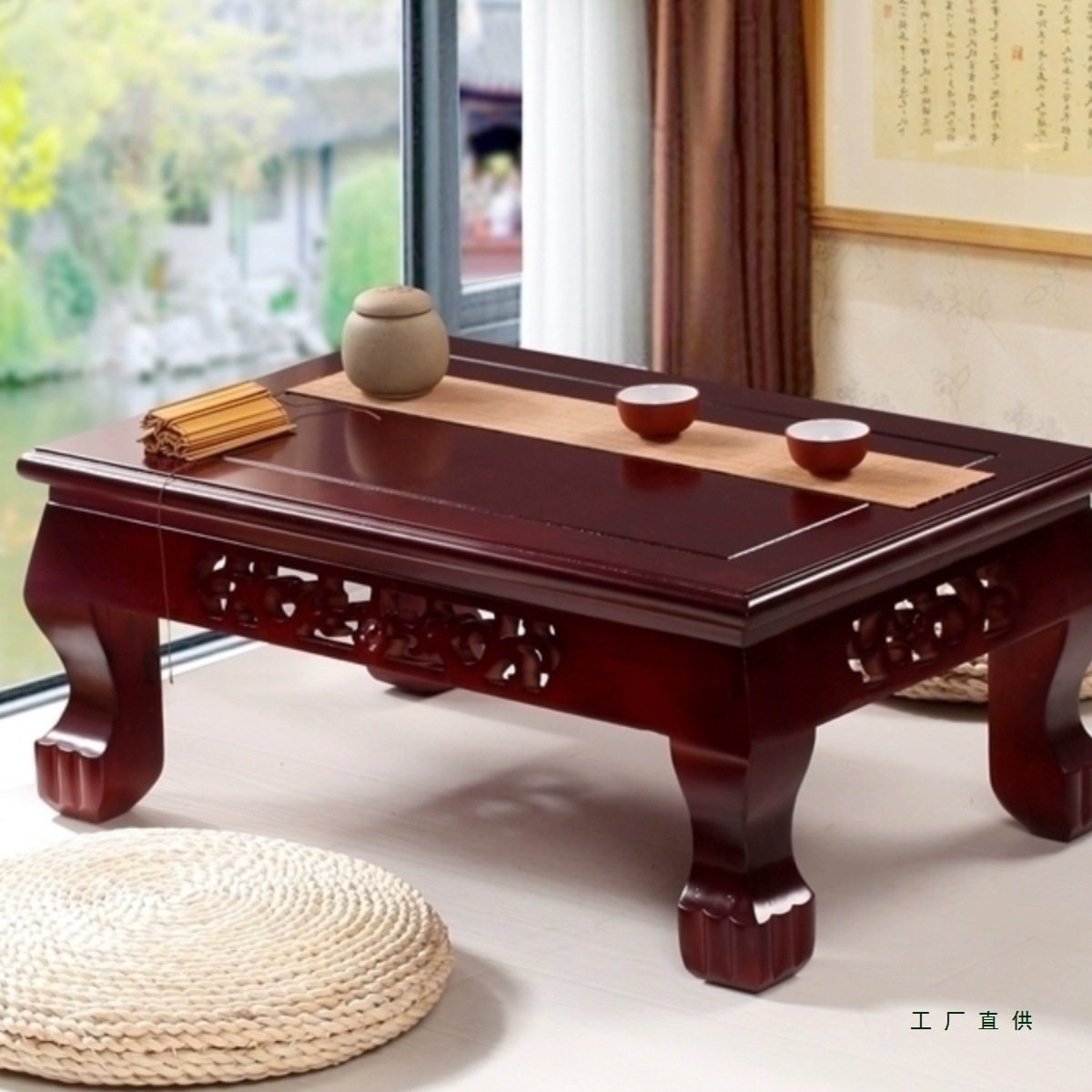 实木雕花飘窗桌欧式榻榻米茶几现代简约炕桌和室几阳地台矮桌