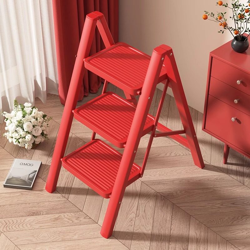 加厚家用梯子可折叠人字梯室内多功能小梯凳新居乔迁之喜红色铁梯