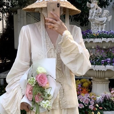 SewingDiary 原创手工缝纫Buttercream 黄油奶霜卡其蕾丝衫套装