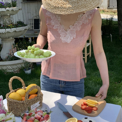 sewingdiary原创手工缝纫Sunset Rose日落玫瑰粉色蕾丝分体套装