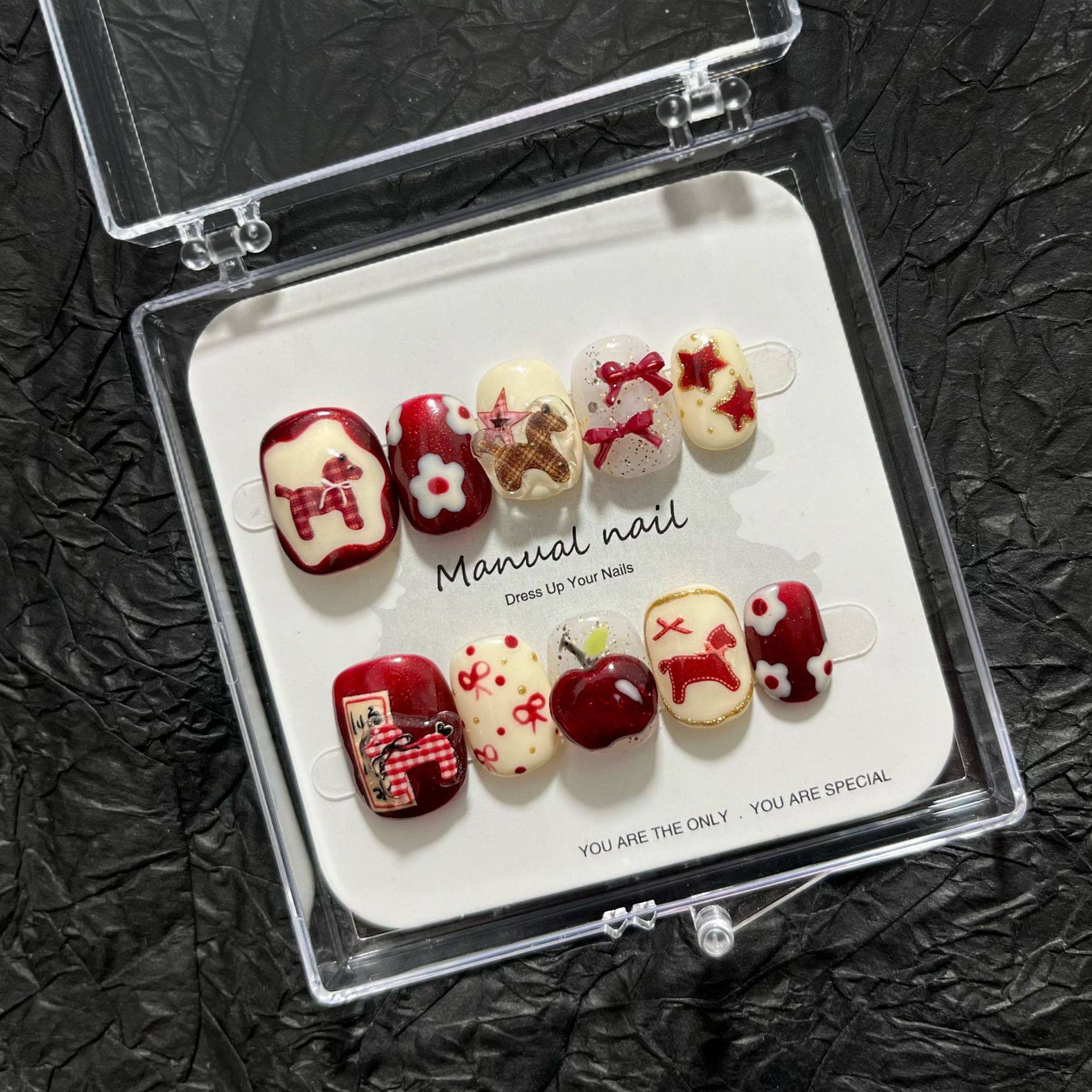 【新年款】国风甜美木马立体苹果顺风顺水爆款蝴蝶结纯手工穿戴甲,彩妆/香水/美妆工具,穿戴甲/甲片,淘宝优惠券,粉丝福利购,淘宝优惠卷