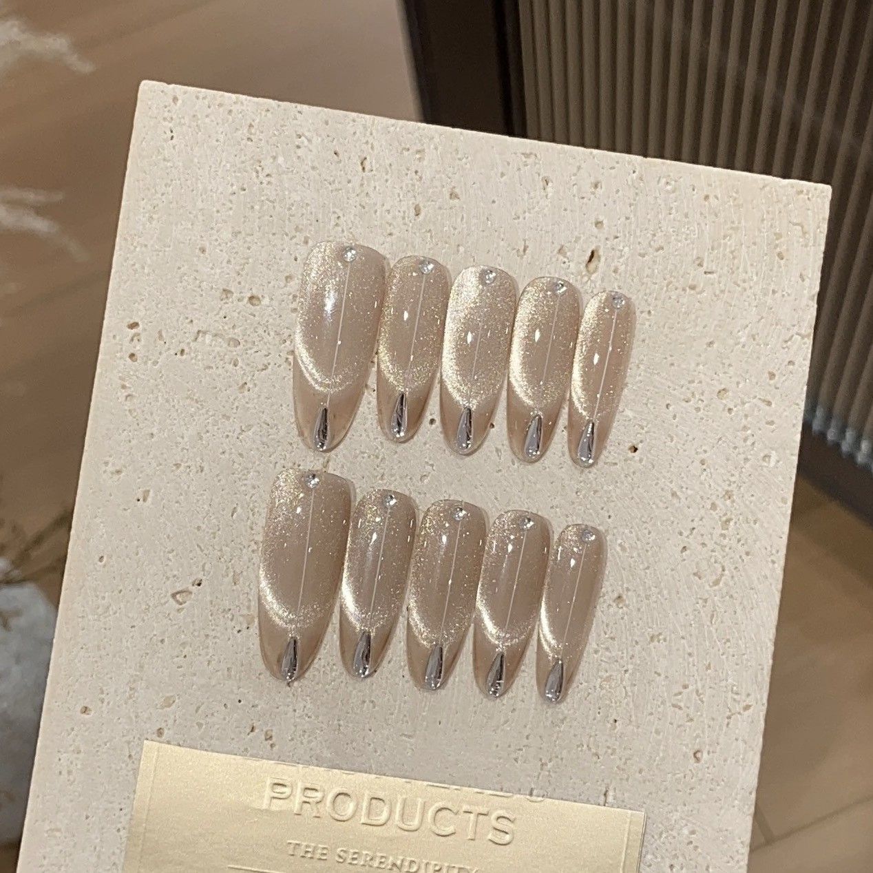 银河简约细闪法式猫眼纯手工美甲