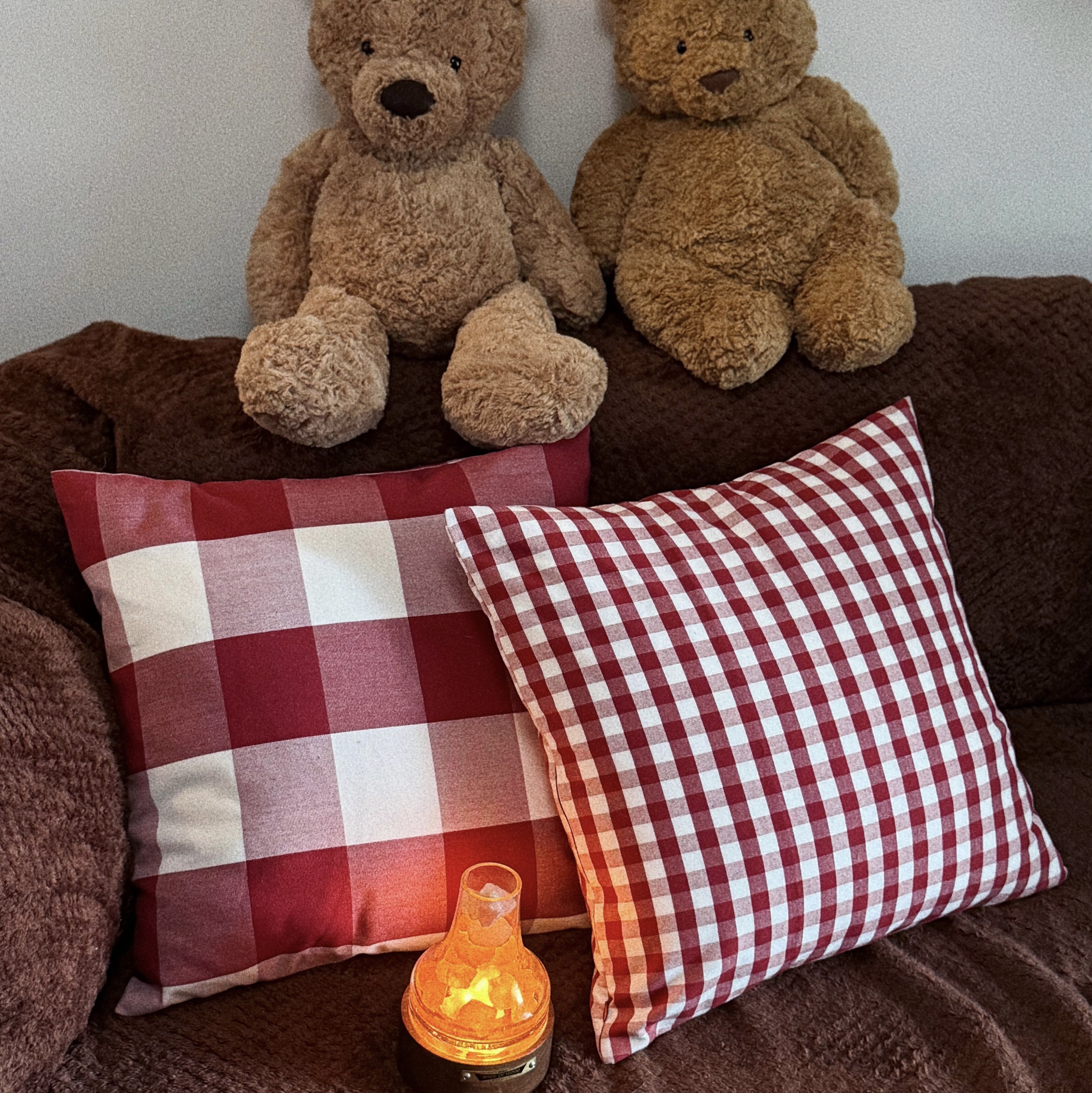 小岛之森自制田园红色格子抱枕圣诞新年抱枕套