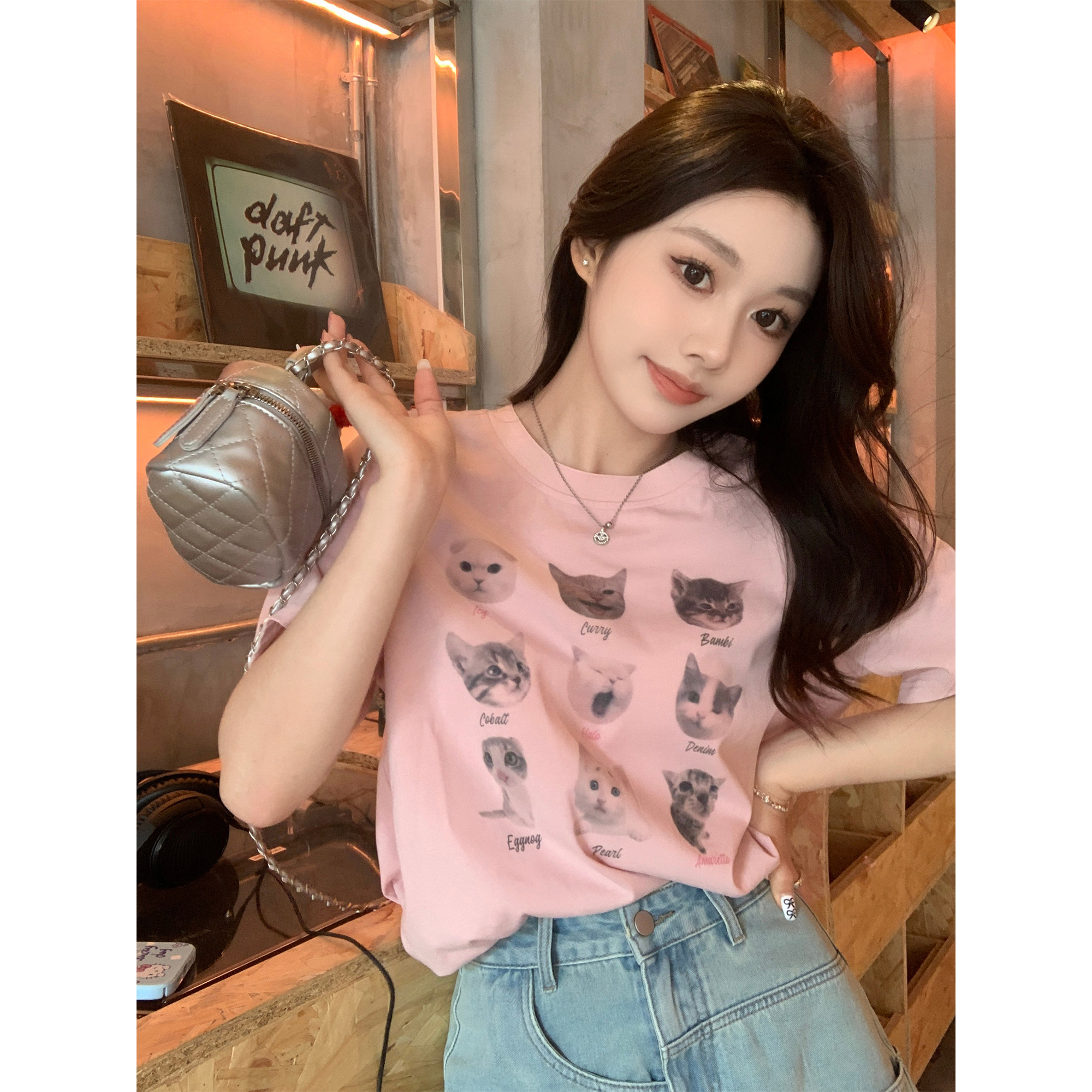 我是你的cc阿尼斯夏日~大码圆领上衣夏季宽松显瘦印花正肩女T恤_虎窝淘