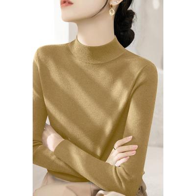 MONLOUVE秋冬季新款墨绿色修身显瘦半高领毛衣内搭打底上衣气质长