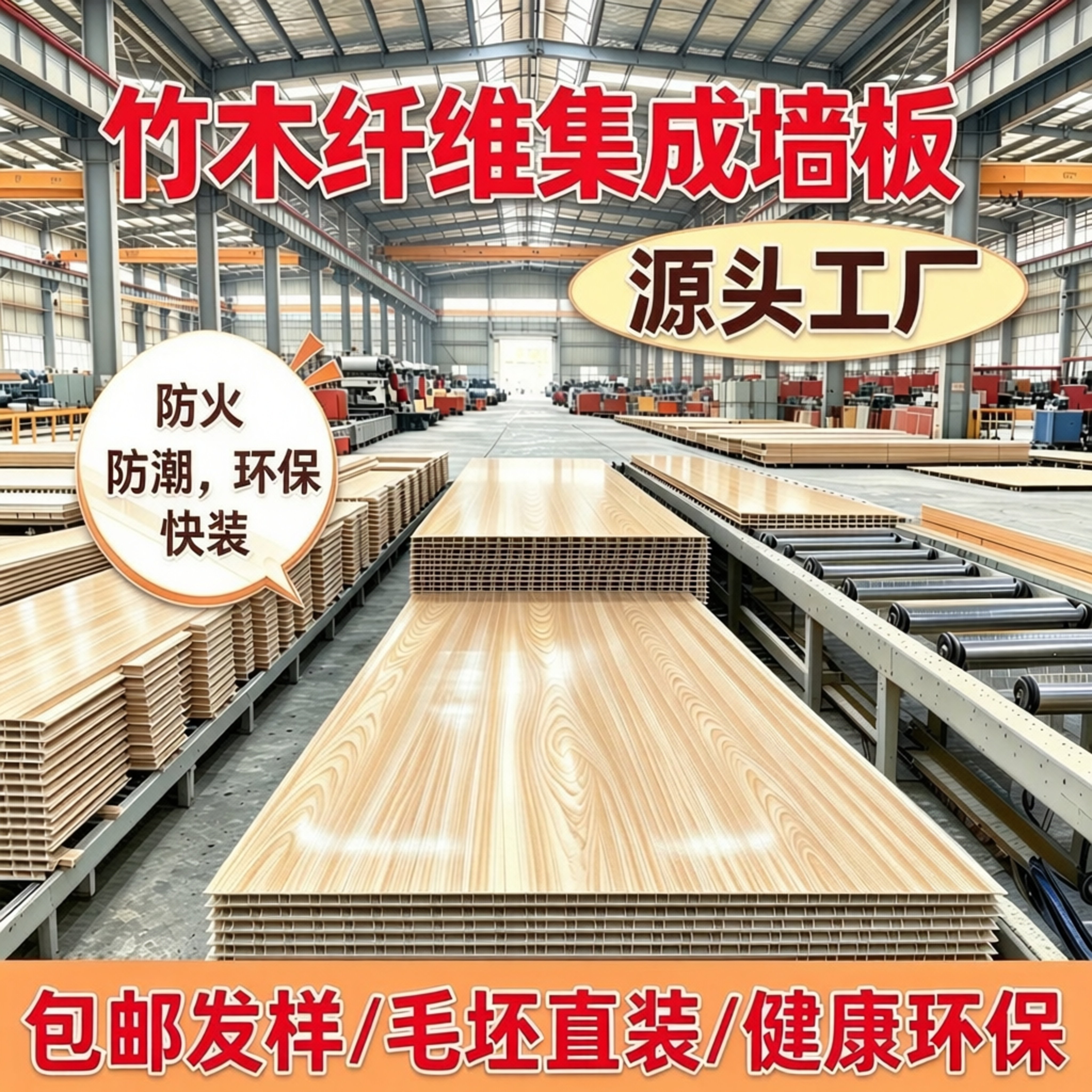竹木纤维集成墙板墙面装饰板快装护墙板扣板装修材料自装吊顶板材